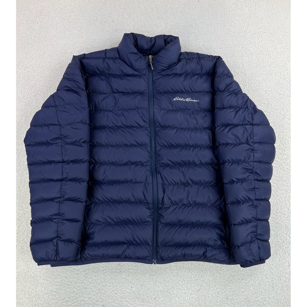 Eddie Bauer Down Jacket Mens XL Blue EB650 Puffer Full Zip Lightweight Packable